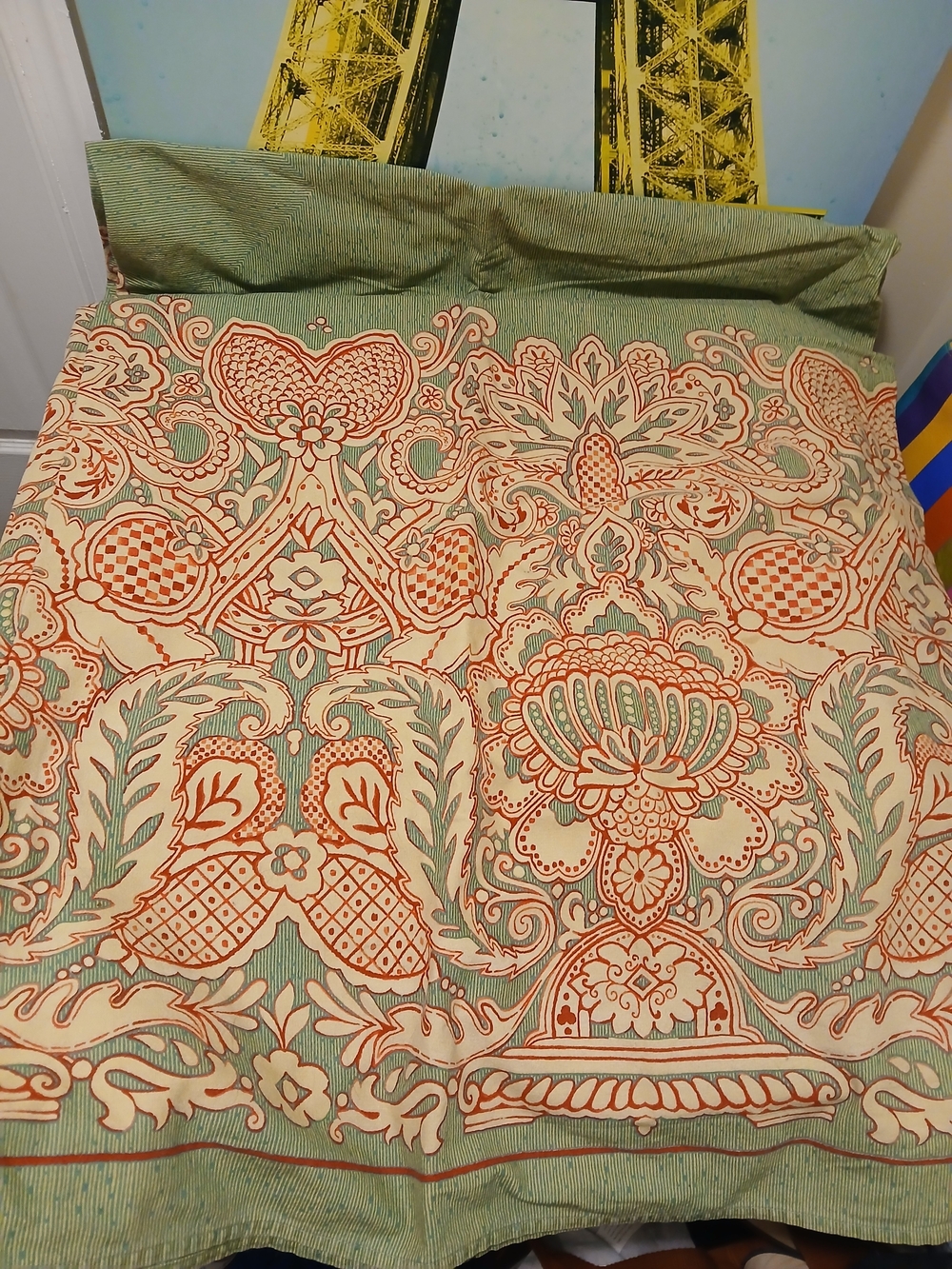 Pierre FREY Paris Green and RED TOSCANA Floral COTTON RECTANGULAR Tablecloth